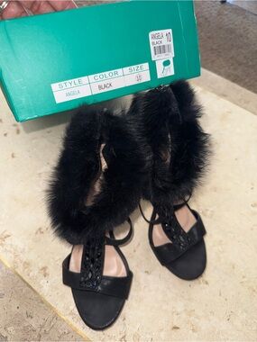 Angel Black Fur-Trim High Heel Sandals - Angel